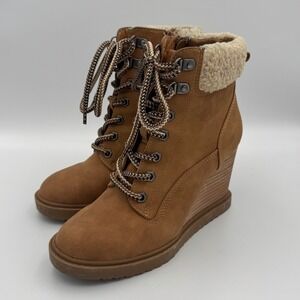 DV Dolce Vita Tan Sherman Faux Shearling Wedge Boots 6.5 w/ BOX